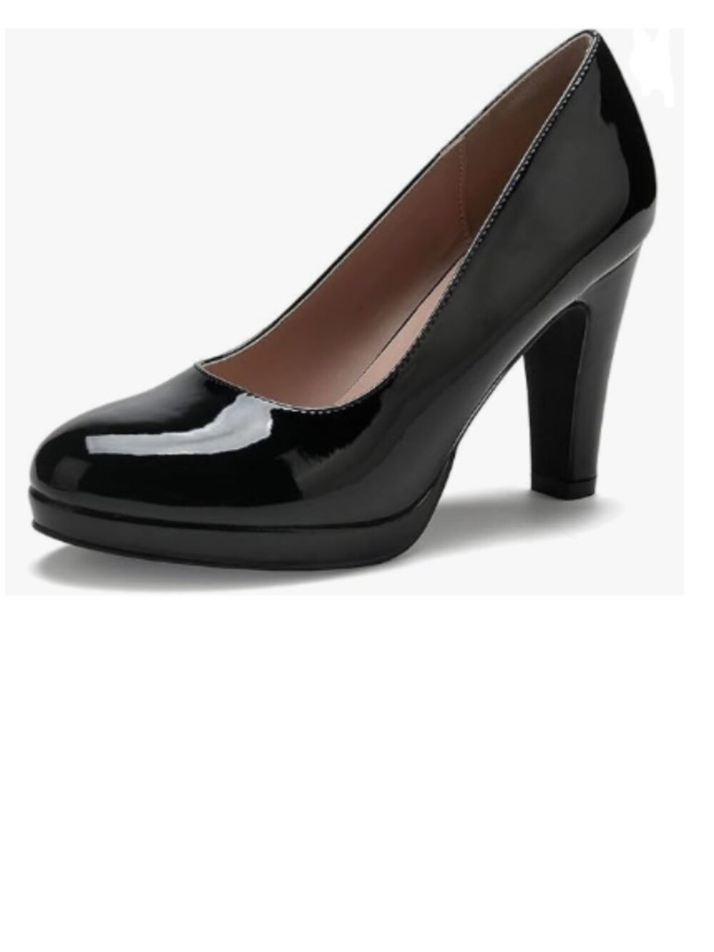 miss left Black Low Platform Chunky High Heel Slip On Closed Round Toe Pump